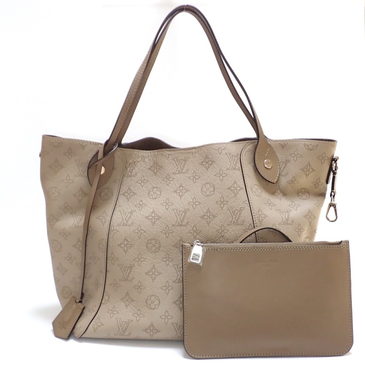 画像1: 【LOUIS VUITTON】ルイ・ヴィトン　モノグラム マヒナ　ヒナMM　ポーチ付　トートバッグ　ガレ　グレージュ　M53140　中古　バッグ　レザー　モノグラムマヒナ　レディース 　ベージュ　ショルダー　質屋　