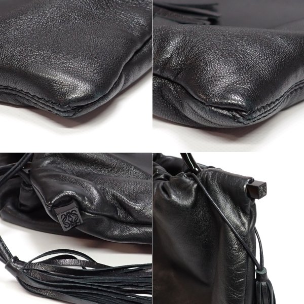 画像4: 【LOEWE】 ロエベ　ナッパレザー　アナグラム　バッグ　黒　レザー　フリンジ　巾着　中古　ブラック　レディース 　ハンドバッグ　柔らかい　レザー　ワンハンドル　ブラック　美品　質屋