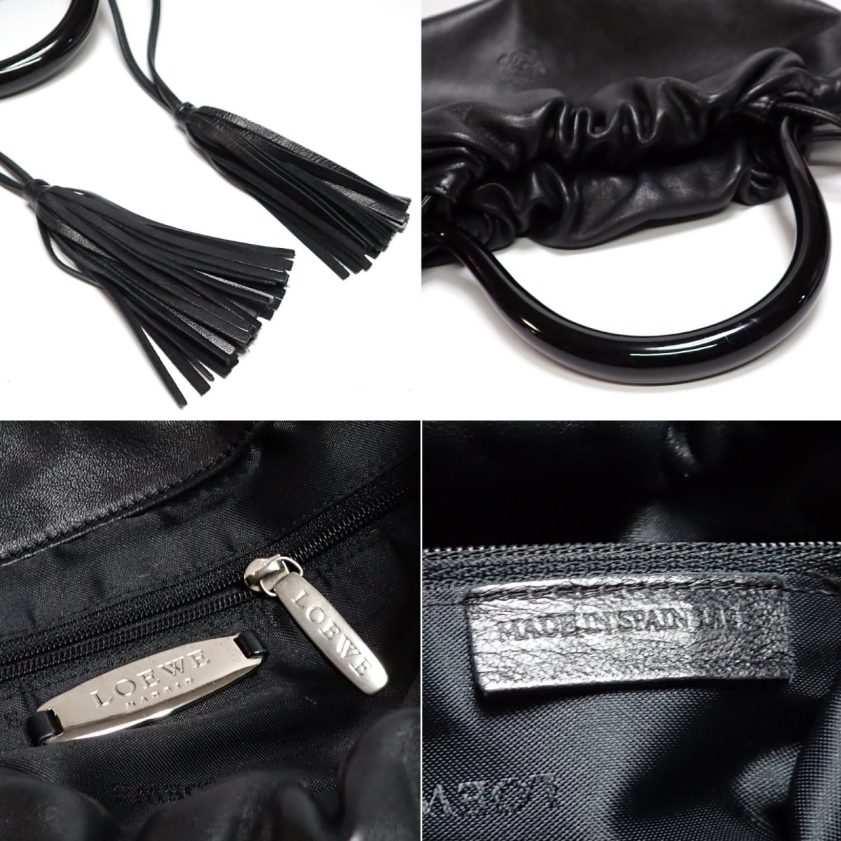 画像5: 【LOEWE】 ロエベ　ナッパレザー　アナグラム　バッグ　黒　レザー　フリンジ　巾着　中古　ブラック　レディース 　ハンドバッグ　柔らかい　レザー　ワンハンドル　ブラック　美品　質屋