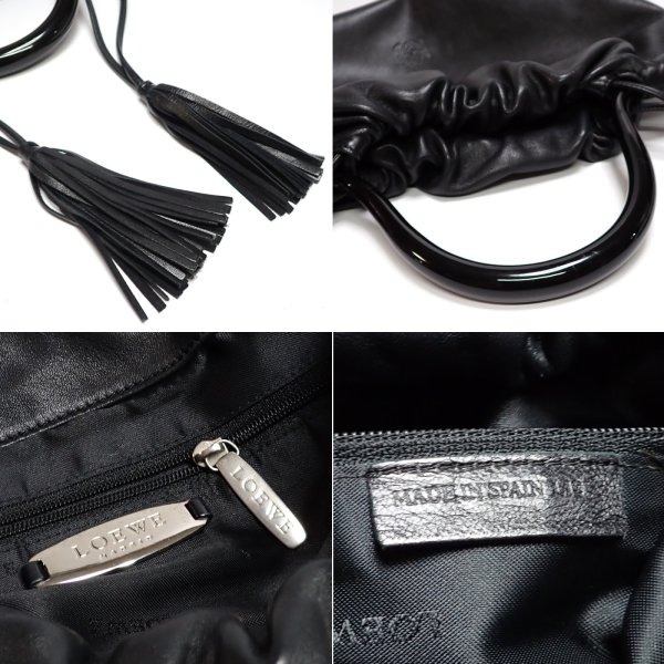 画像5: 【LOEWE】 ロエベ　ナッパレザー　アナグラム　バッグ　黒　レザー　フリンジ　巾着　中古　ブラック　レディース 　ハンドバッグ　柔らかい　レザー　ワンハンドル　ブラック　美品　質屋