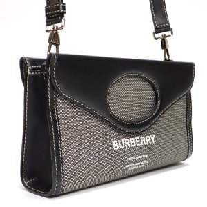 【BURBERRY 】バーバリー　ホースフェリープリント　2WAY　ショルダーバッグ　ブラック　レザー　コットンキャンバス　ハンド　バッグ　 レディース　メンズ　斜め掛け　中古　美品　質屋