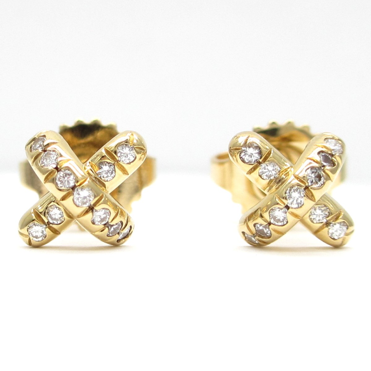 画像1: 【TIFFANY&Co.】ティファニー　クロスステッチ　750　YG　イエローゴールド　ダイヤモンド　クロス　ピアス　ゴールド 　ダイヤ　中古　美品　K18　ブランドジュエリー　レディース　ジュエリー　4月誕生石　質屋