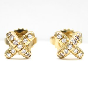 【TIFFANY&Co.】ティファニー　クロスステッチ　750　YG　イエローゴールド　ダイヤモンド　クロス　ピアス　ゴールド 　ダイヤ　中古　美品　K18　ブランドジュエリー　レディース　ジュエリー　4月誕生石　質屋