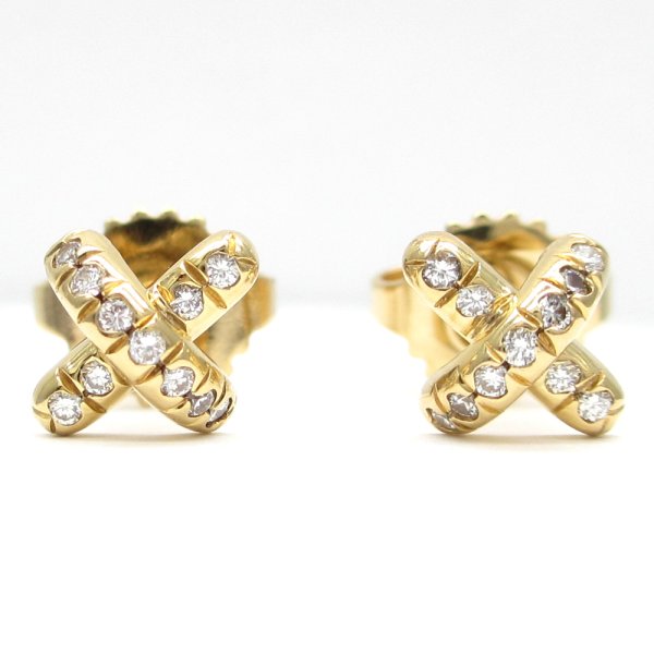 画像1: 【TIFFANY&Co.】ティファニー　クロスステッチ　750　YG　イエローゴールド　ダイヤモンド　クロス　ピアス　ゴールド 　ダイヤ　中古　美品　K18　ブランドジュエリー　レディース　ジュエリー　4月誕生石　質屋