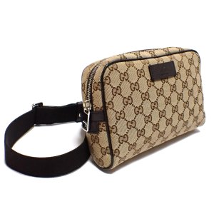 【GUCCI】 グッチ　ウエストバッグ　ウエストポーチ　GGキャンバス　レザー　中古　449174　ボディバッグ　バッグ　アウトレット　メンズ　レディース　美品　ブラウン　ベージュ　旅行　トラベル　ITALY　イタリー　質屋