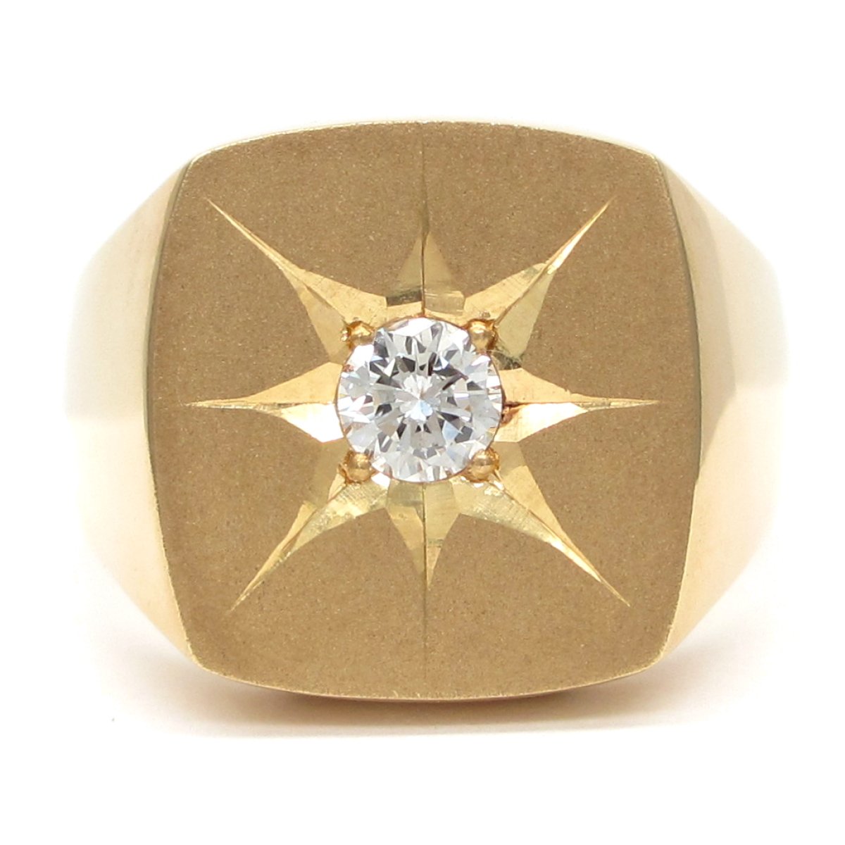画像1: K18　ゴールド　イエローゴールド　ダイヤモンド　0.294ct　指輪　中古　ダイヤ　印台型　メンズ　美品　リング　サイズ20号　質屋　メンズジュエリー　アクセサリー　艶消し　4月誕生石