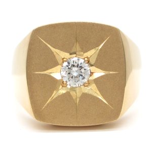 K18　ゴールド　イエローゴールド　ダイヤモンド　0.294ct　指輪　中古　ダイヤ　印台型　メンズ　美品　リング　サイズ20号　質屋　メンズジュエリー　アクセサリー　艶消し　4月誕生石