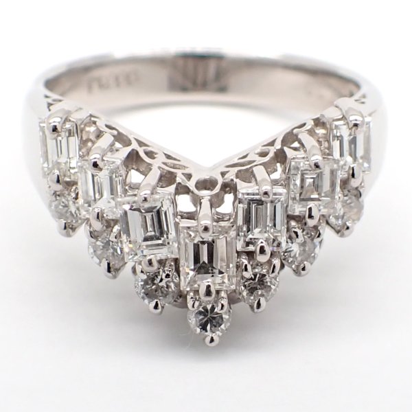 画像2: Pt900 プラチナ　ダイヤモンド　1.00ct　1カラット　指輪　中古　ダイヤ　V字　美品　リング　質屋　レディース　ジュエリー　V　4月誕生石