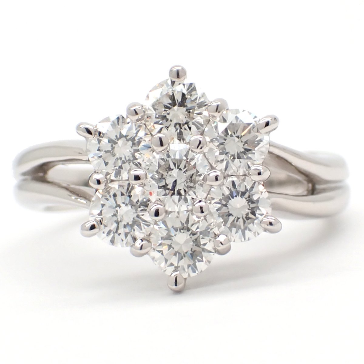画像1: Pt900 プラチナ　ダイヤモンド　1.00ct　指輪　中古　ダイヤ　1カラット　フラワー　美品　新品仕上げ済　豪華　リング　質屋　レディース　ジュエリー　花　4月誕生石