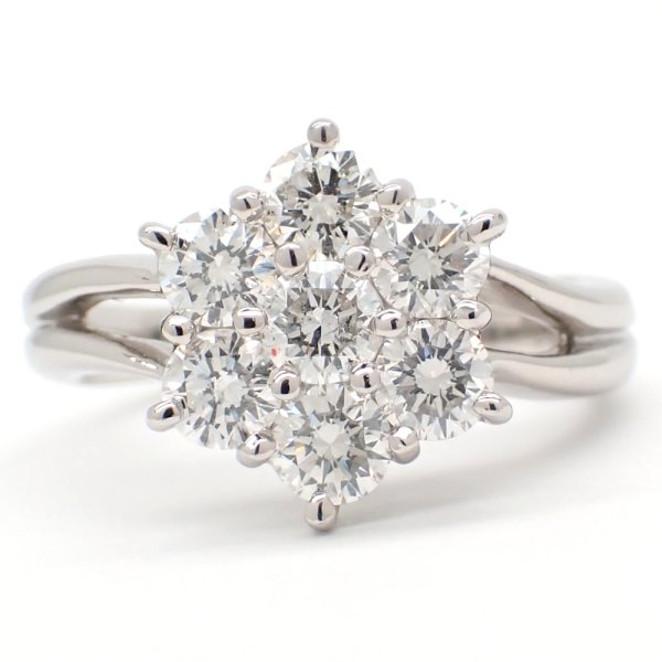 画像1: Pt900 プラチナ　ダイヤモンド　1.00ct　指輪　中古　ダイヤ　1カラット　フラワー　美品　新品仕上げ済　豪華　リング　質屋　レディース　ジュエリー　花　4月誕生石