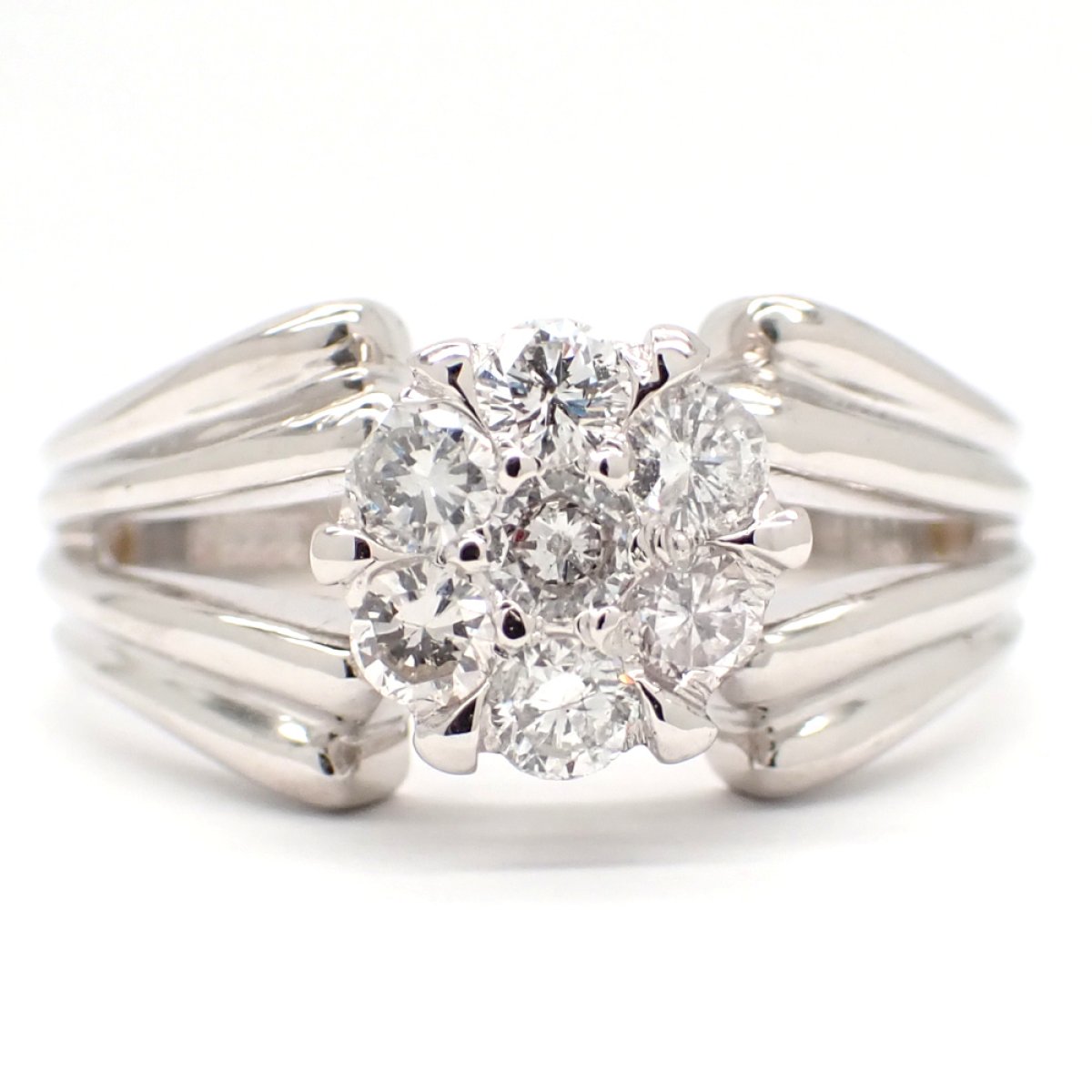 画像1: Pt900 プラチナ　ダイヤモンド　0.35ct　指輪　中古　ダイヤ　フラワー　美品　新品仕上げ済　リング　質屋　レディース　ジュエリー　花　4月誕生石