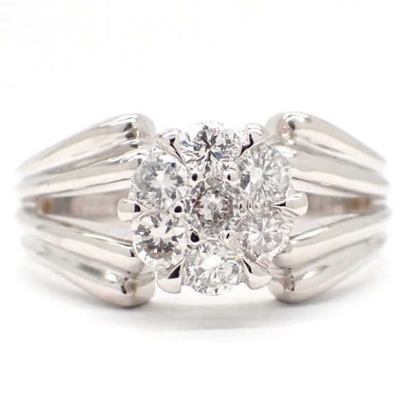 画像1: Pt900 プラチナ　ダイヤモンド　0.35ct　指輪　中古　ダイヤ　フラワー　美品　新品仕上げ済　リング　質屋　レディース　ジュエリー　花　4月誕生石
