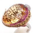 画像2: 750　K18WG　ホワイトゴールド　イエローゴールド　シトリン　色石 1.52ct　ダイヤモンド 0.21ct 　指輪　中古　美品　鑑別書付　ヤモリ　リング　11月誕生石　シトリン　天然クオーツ　ダイヤ　やもり　ジュエリー レディース　質屋 (2)