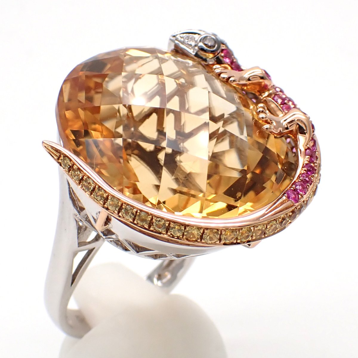 画像3: 750　K18WG　ホワイトゴールド　イエローゴールド　シトリン　色石 1.52ct　ダイヤモンド 0.21ct 　指輪　中古　美品　鑑別書付　ヤモリ　リング　11月誕生石　シトリン　天然クオーツ　ダイヤ　やもり　ジュエリー レディース　質屋