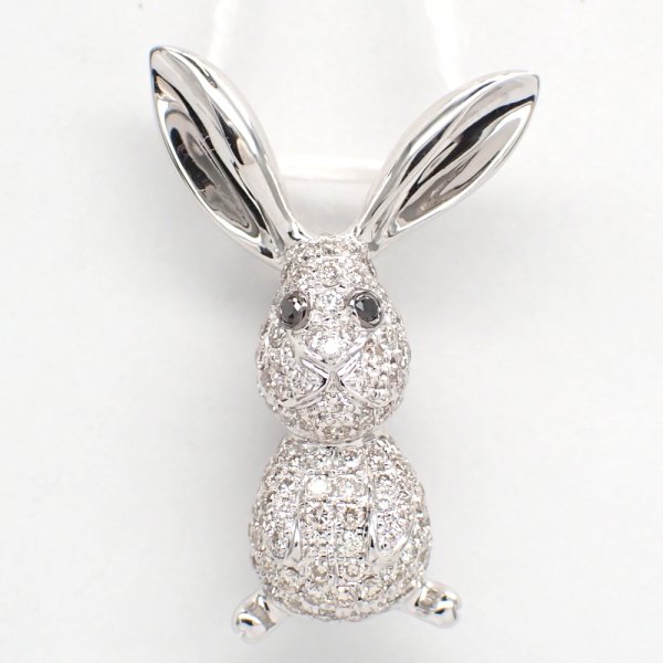 画像1: K18WG　ホワイトゴールド　ダイヤモンド 0.56ct　ブラックダイヤ 0.02ct　ペンダントトップ　パヴェ　ダイヤ　うさぎ　ラビット　中古　美品　レディース　ジュエリー　アクセサリー　動物　質屋