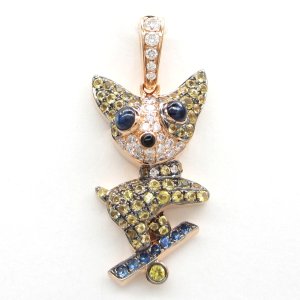K18　ゴールド　750　サファイア　0.72ct　ダイヤモンド 0.18ct　ペンダントトップ　パヴェ　動物　中古　美品　レディース　ジュエリー　アクセサリー　動物　質屋　9月誕生石
