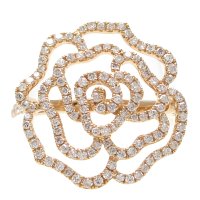 K18　ゴールド　イエローゴールド　ダイヤモンド　0.62ct　指輪　中古　ダイヤ　バラ　薔薇　フラワー　美品　リング　ジュエリー　レディース　アクセサリー　お花　質屋　4月誕生石