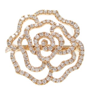 K18　ゴールド　イエローゴールド　ダイヤモンド　0.62ct　指輪　中古　ダイヤ　バラ　薔薇　フラワー　美品　リング　ジュエリー　レディース　アクセサリー　お花　質屋　4月誕生石
