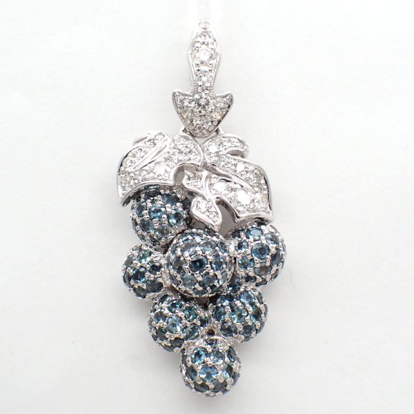 画像1: K18WG　ホワイトゴールド　アレキサンドライト 2.20ct　ダイヤモンド 0.75ct　ペンダントトップ　ソーティング付　パヴェダイヤ　ブドウ　中古　美品　レディース　ジュエリー　アクセサリー　果物　6月誕生石　質屋