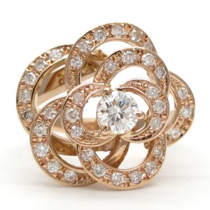 K18　ゴールド　ピンクゴールド　ダイヤモンド　0.322ct 0.40ct　指輪　中古　ダイヤ　バラ　薔薇　フラワー　美品　リング　レディース　ジュエリー　アクセサリー　お花　質屋　4月誕生石