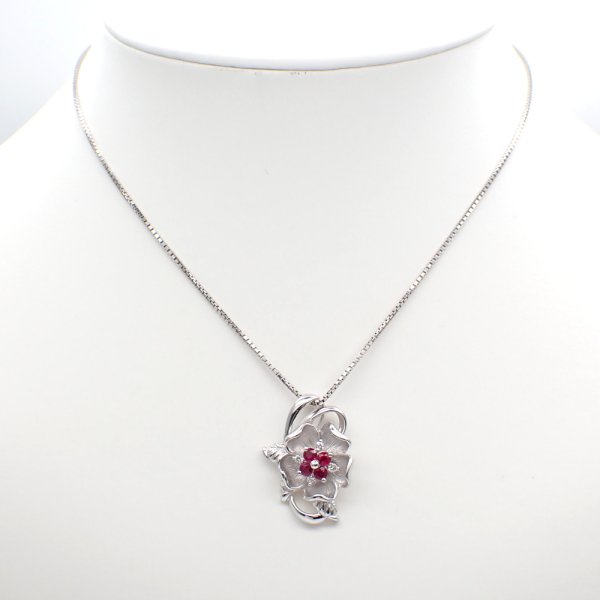 画像5: Pt900 プラチナ　ルビー 0.47ct　ダイヤモンド 0.09ct　ペンダントトップ 　フラワー　ダイヤ　中古　美品　トップのみ　ペンダント　ジュエリー　レディース　アクセサリー　花　７月誕生石　質屋