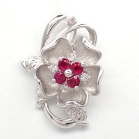 Pt900 プラチナ　ルビー 0.47ct　ダイヤモンド 0.09ct　ペンダントトップ 　フラワー　ダイヤ　中古　美品　トップのみ　ペンダント　ジュエリー　レディース　アクセサリー　花　７月誕生石　質屋