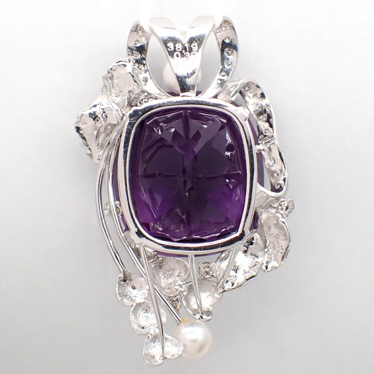 画像3: K18WG　ホワイトゴールド　大粒 アメジスト 38.19ct　ダイヤモンド 0.39ct　パール　ペンダントトップ 　ダイヤ　中古　美品　トップのみ　2月誕生石　ペンダント　ジュエリー　レディース　アクセサリー　質屋