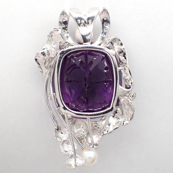 画像3: K18WG　ホワイトゴールド　大粒 アメジスト 38.19ct　ダイヤモンド 0.39ct　パール　ペンダントトップ 　ダイヤ　中古　美品　トップのみ　2月誕生石　ペンダント　ジュエリー　レディース　アクセサリー　質屋
