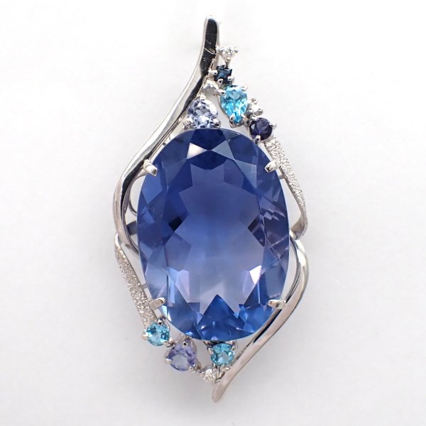 画像1: K18WG　ホワイトゴールド　大粒 フルオライト 25.76ct　ダイヤモンド 0.03ct　ソーティング付　ペンダントトップ 　ダイヤ　中古　美品　トップのみ　ペンダント　ジュエリー　レディース　アクセサリー　質屋