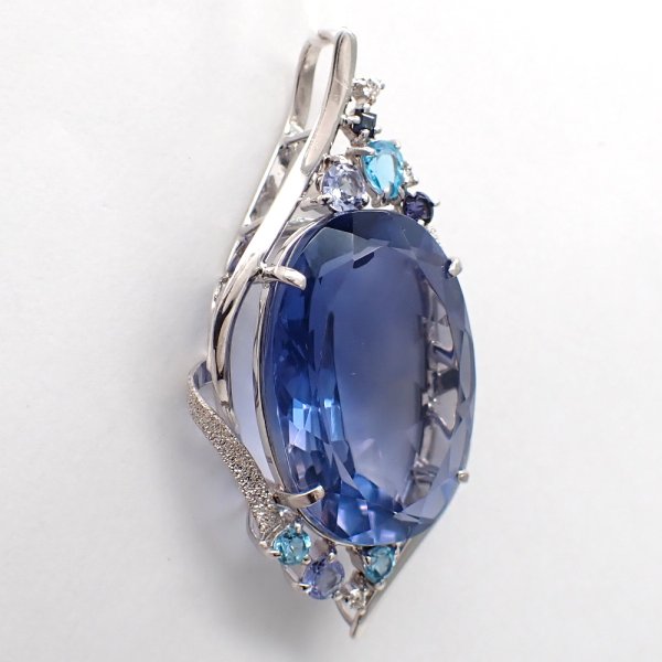 画像2: K18WG　ホワイトゴールド　大粒 フルオライト 25.76ct　ダイヤモンド 0.03ct　ソーティング付　ペンダントトップ 　ダイヤ　中古　美品　トップのみ　ペンダント　ジュエリー　レディース　アクセサリー　質屋