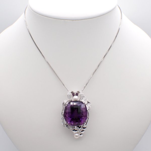 画像5: K18WG　ホワイトゴールド　大粒 アメジスト 38.19ct　ダイヤモンド 0.39ct　パール　ペンダントトップ 　ダイヤ　中古　美品　トップのみ　2月誕生石　ペンダント　ジュエリー　レディース　アクセサリー　質屋