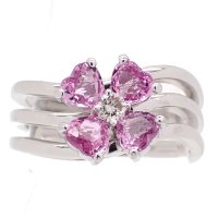 K18WG　ホワイトゴールド　サファイア 1.22ct　ダイヤモンド　0.09ct　指輪　中古　ダイヤ　ピンクサファイア　美品　リング　フラワー　レディース　ジュエリー　アクセサリー　花　お花　質屋　9月誕生石
