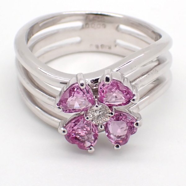 画像3: K18WG　ホワイトゴールド　サファイア 1.22ct　ダイヤモンド　0.09ct　指輪　中古　ダイヤ　ピンクサファイア　美品　リング　フラワー　レディース　ジュエリー　アクセサリー　花　お花　質屋　9月誕生石