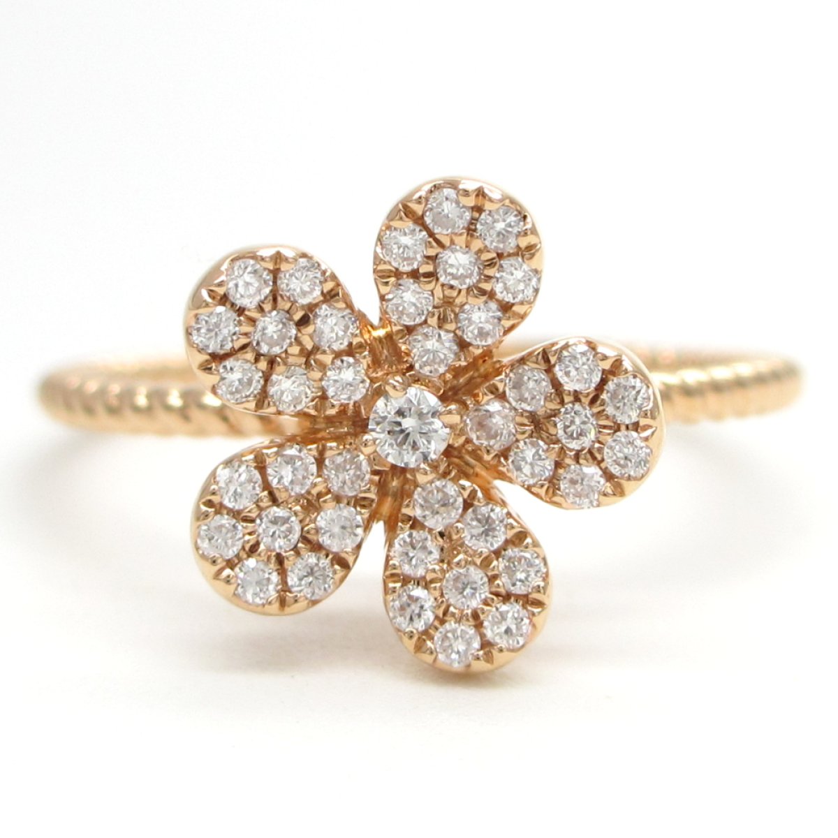 画像1: K18　ゴールド　750　ピンクゴールド　ダイヤモンド　0.21ct　指輪　中古　ダイヤ　フラワー　花　美品　リング　レディース　ジュエリー　アクセサリー　お花　質屋　4月誕生石