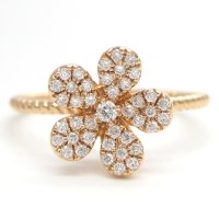 K18　ゴールド　750　ピンクゴールド　ダイヤモンド　0.21ct　指輪　中古　ダイヤ　フラワー　花　美品　リング　レディース　ジュエリー　アクセサリー　お花　質屋　4月誕生石