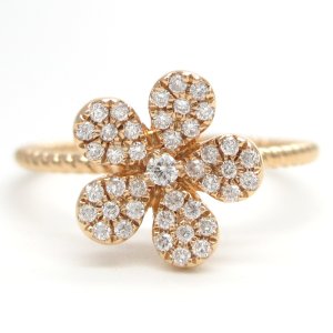 K18　ゴールド　750　ピンクゴールド　ダイヤモンド　0.21ct　指輪　中古　ダイヤ　フラワー　花　美品　リング　レディース　ジュエリー　アクセサリー　お花　質屋　4月誕生石