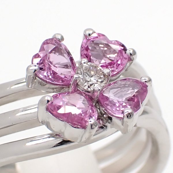 画像2: K18WG　ホワイトゴールド　サファイア 1.22ct　ダイヤモンド　0.09ct　指輪　中古　ダイヤ　ピンクサファイア　美品　リング　フラワー　レディース　ジュエリー　アクセサリー　花　お花　質屋　9月誕生石