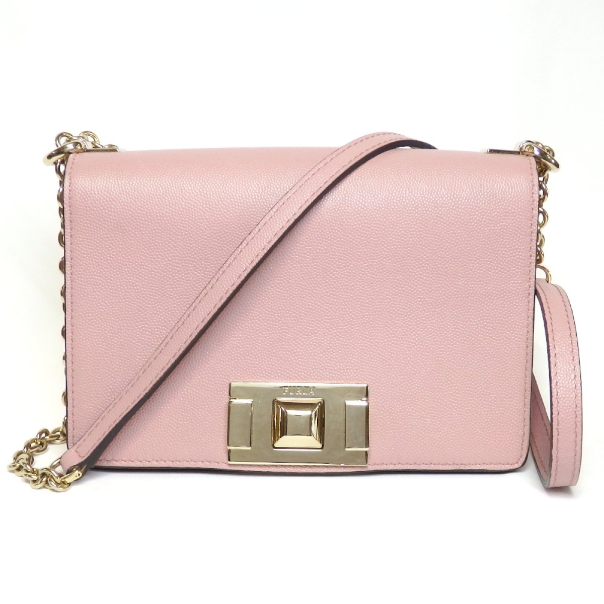 画像1: 【FURLA】フルラ　チェーンショルダー BVA6 Q26 26000　カメリア　レザー　G金具 ショルダーバッグ　肩掛け　斜めかけ　ピンク　中古　美品　質屋　レディース　バッグ　 ポシェット　２WAY