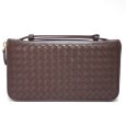 画像1: 【BOTTEGA VENETA】ボッテガヴェネタ イントレチャート トラベルポーチ　ラウンドファスナー　財布　長財布　レザー ブラウン　メンズ　169730 V0013 2040　イタリー　ITALY　ラム　中古　美品 　質屋 (1)
