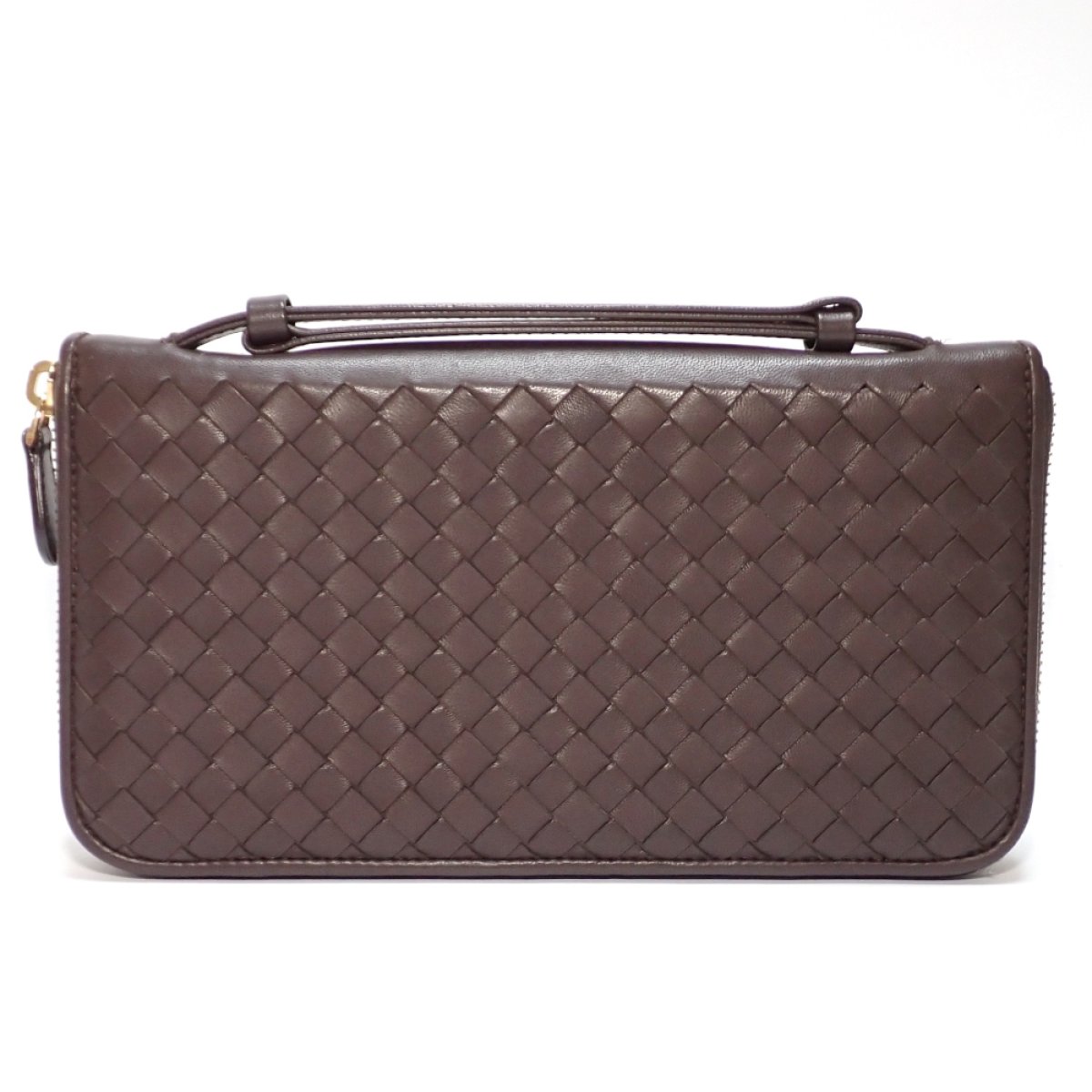 画像1: 【BOTTEGA VENETA】ボッテガヴェネタ イントレチャート トラベルポーチ　ラウンドファスナー　財布　長財布　レザー ブラウン　メンズ　169730 V0013 2040　イタリー　ITALY　ラム　中古　美品 　質屋