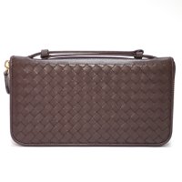 【BOTTEGA VENETA】ボッテガヴェネタ イントレチャート トラベルポーチ　ラウンドファスナー　財布　長財布　レザー ブラウン　メンズ　169730 V0013 2040　イタリー　ITALY　ラム　中古　美品 　質屋