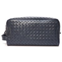 【BOTTEGA　VENETA】ボッテガ・ヴェネタ　イントレチャート セカンドバッグ　メンズ　B07150900B　レザー　ネイビー　紺　バッグ　イタリア　ITALY　革　中古　質屋