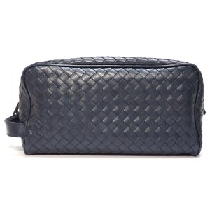 【BOTTEGA　VENETA】ボッテガ・ヴェネタ　イントレチャート セカンドバッグ　メンズ　B07150900B　レザー　ネイビー　紺　バッグ　イタリア　ITALY　革　中古　質屋