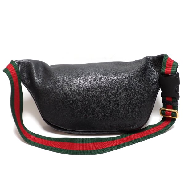 画像2: 【GUCCI】 グッチ　ウエストバッグ　ウエストポーチ　レザー　ブラック　ロゴプリント　中古　493869　ボディバッグ　バッグ　メンズ　黒　革　トラベル　ITALY　イタリー　レディース　カジュアル　質屋