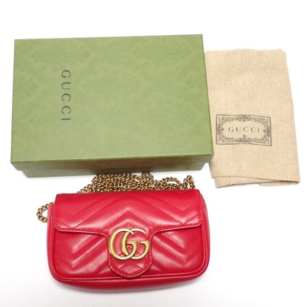 画像5: 【GUCCI】 グッチ 　GGマーモント　チェーンショルダー　レッド　赤　レザー　ゴールド金具　バッグ　中古　476433　レディース　ゴールドカラー　チェーン　斜め掛け　ポシェット　イタリー　ITALY　美品　袋・箱　質屋