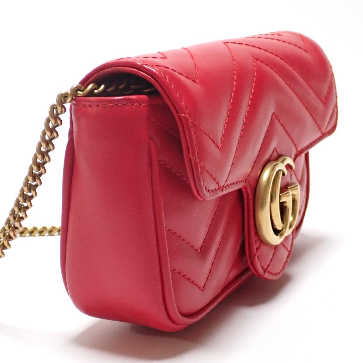 画像2: 【GUCCI】 グッチ 　GGマーモント　チェーンショルダー　レッド　赤　レザー　ゴールド金具　バッグ　中古　476433　レディース　ゴールドカラー　チェーン　斜め掛け　ポシェット　イタリー　ITALY　美品　袋・箱　質屋