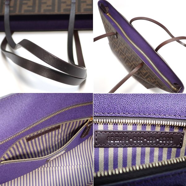 画像5: 【FENDI】フェンディ　ズッカ柄　トートバッグ　8BH198　PVC　レザー　美品　レディース　ショルダーバッグ　肩掛け　ブラウン　パープル　中古　ショッピング ロール バッグ　A4サイズ　書類　質屋