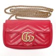 画像1: 【GUCCI】 グッチ GGマーモント チェーンショルダー レッド 赤 レザー ゴールド金具 バッグ 中古 476433 レディース ゴールドカラー チェーン 斜め掛け ポシェット イタリー ITALY 美品 袋・箱 質屋 (1)