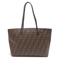【FENDI】フェンディ　ズッカ柄　トートバッグ　8BH198　PVC　レザー　美品　レディース　ショルダーバッグ　肩掛け　ブラウン　パープル　中古　ショッピング ロール バッグ　A4サイズ　書類　質屋