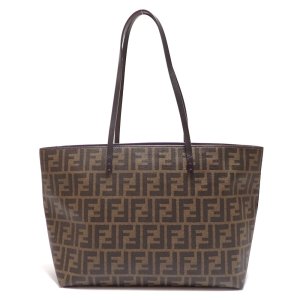 【FENDI】フェンディ　ズッカ柄　トートバッグ　8BH198　PVC　レザー　美品　レディース　ショルダーバッグ　肩掛け　ブラウン　パープル　中古　ショッピング ロール バッグ　A4サイズ　書類　質屋